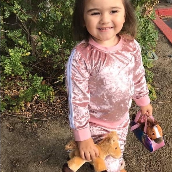 Velour 2piece set pink with white stripe sweatsuit - Picture 3 of 3